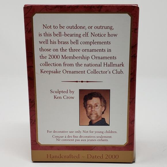 Hallmark 2000 Bell-Bearing Elf Handcrafted Keepsake Holiday Christmas Ornament - Picture 2 of 7